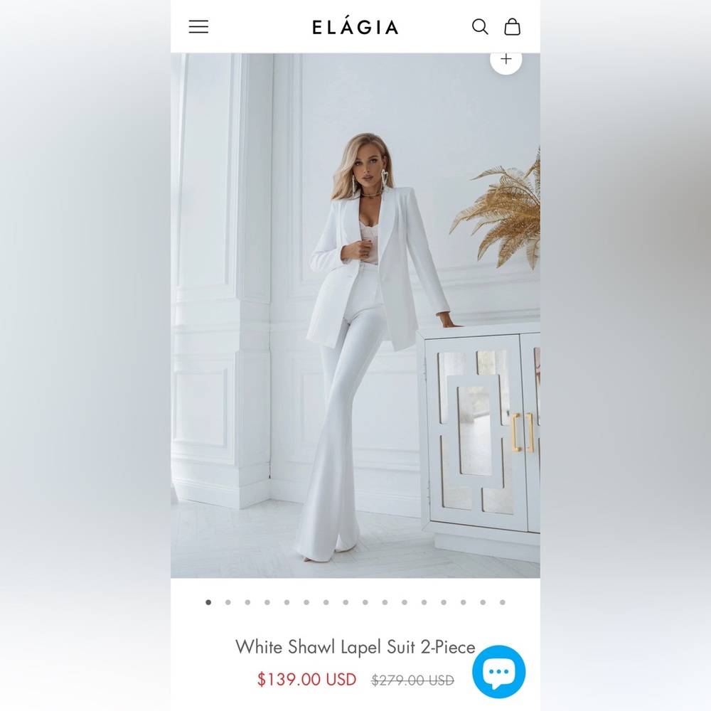 ELÁGIA White Shawl Lapel Suit 2-Piece XS NWT